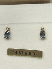 14K Yellow Gold Blue Topaz Earrings With Diamond Accents