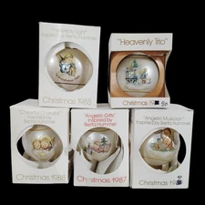 Vintage Schmid Glass Christmas Ornament 5pc. Lot Inspired by Berta Hummel 