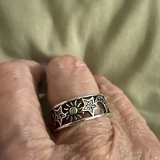 Silver Plated Copper Ring With Celestial Signs W/Star Moon Cutouts Sz 7