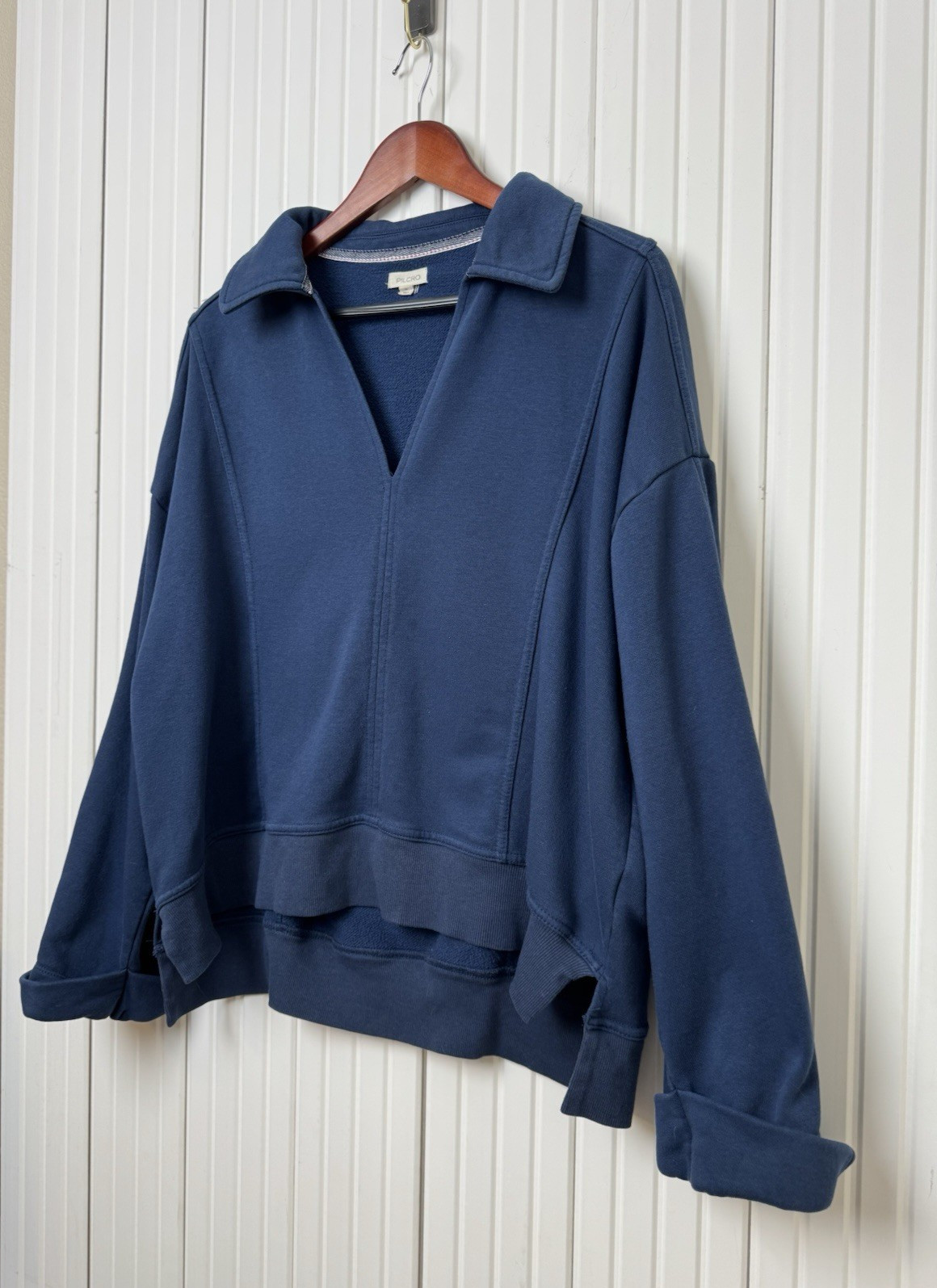 Anthropologie Pilcro Blue Johnny Collar Pullover Sweatshirt M Beach Nautical