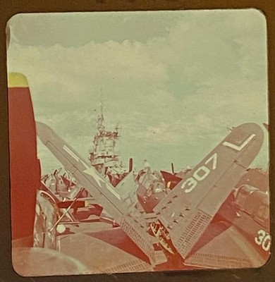 Vintage Glass Super Slide Military Airplane on Battleship/Carrier