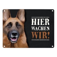 Metallschild Mit SchäFerhund Motiv Und Spruch: Hier Wachen Wir! Metallschild