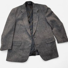 Vintage Grey Black Herringbone Halston Brand Blazer Size 44