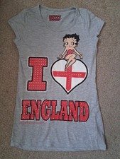 Matalan Betty Boop I 🤍 England Girls Grey Longline Cap Sleeve T-Shirt Age 10-11