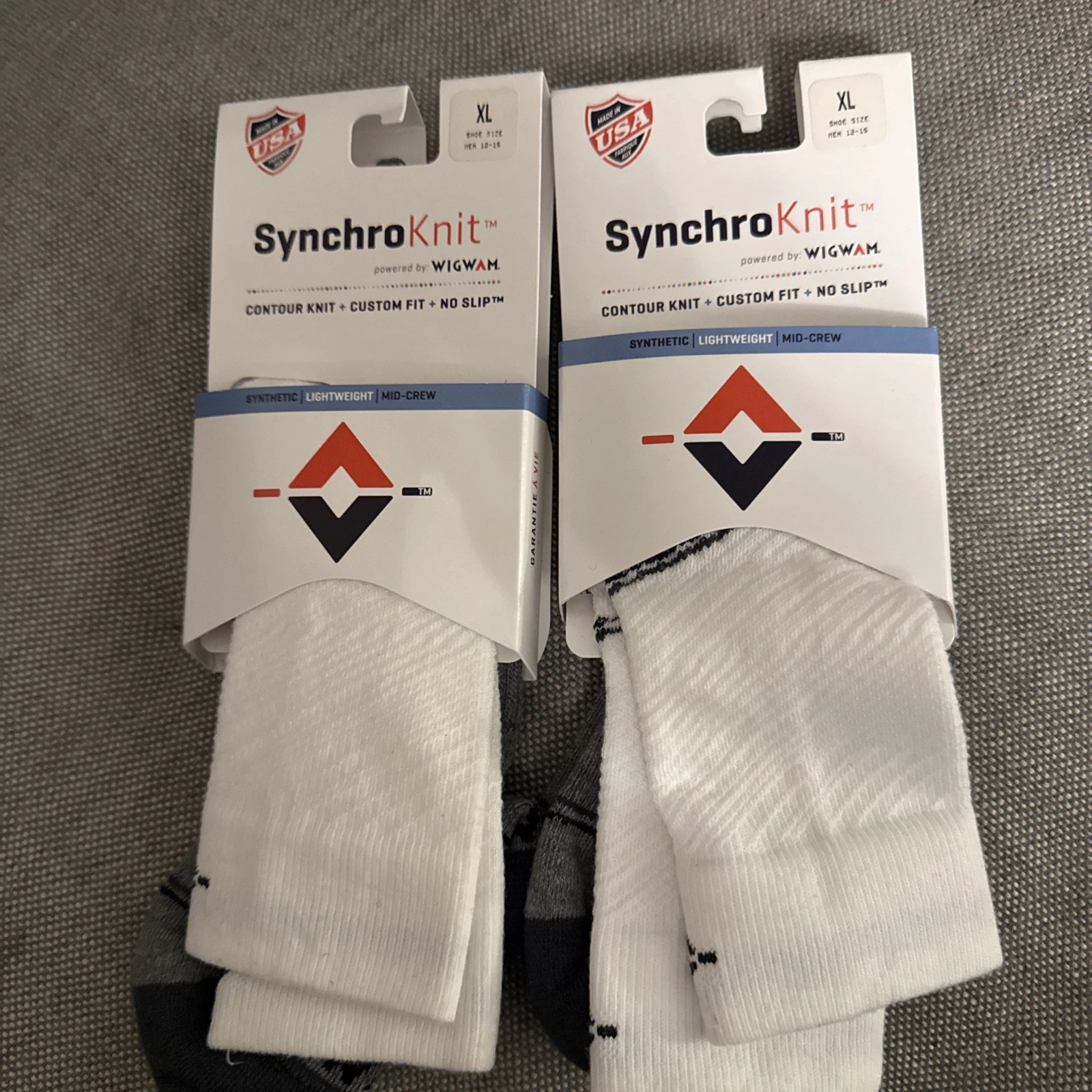 X2 WIGWAM SynchroKnit No SlipLong Wool Blend Socks XL Sz 12-15 Mid Crew