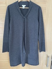 Marl Grey Knitted Dress Size L Max Studio Gathered Shoulders Front Tie Feature