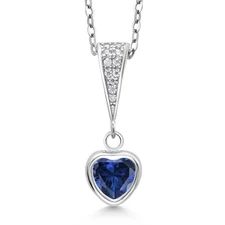 925 Sterling Silver Created Sapphire Pendant Necklace For Women (1.20 Cttw,