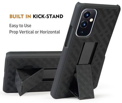 Black Hard Case Cover with Kickstand and Belt Clip Holster for OnePlus 9 Phone - Picture 4 of 10