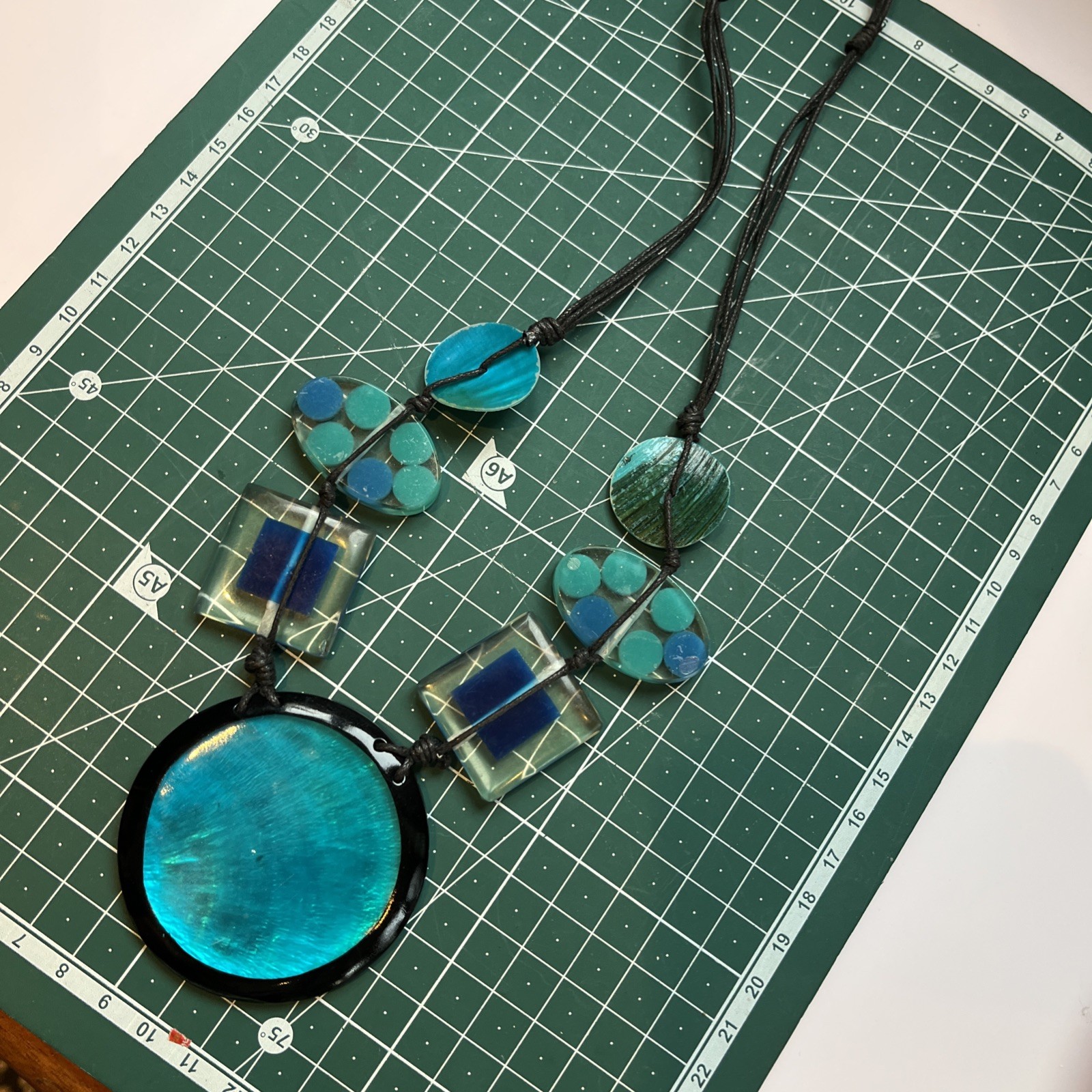 Statement Acrylic Blue Black Arty Mod Boho Neckla… - image 9