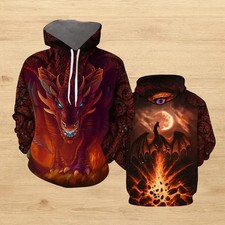 Fire Dragon Hoodie 3D Fantasy Lava Moon Graphic Pullover Streetwear