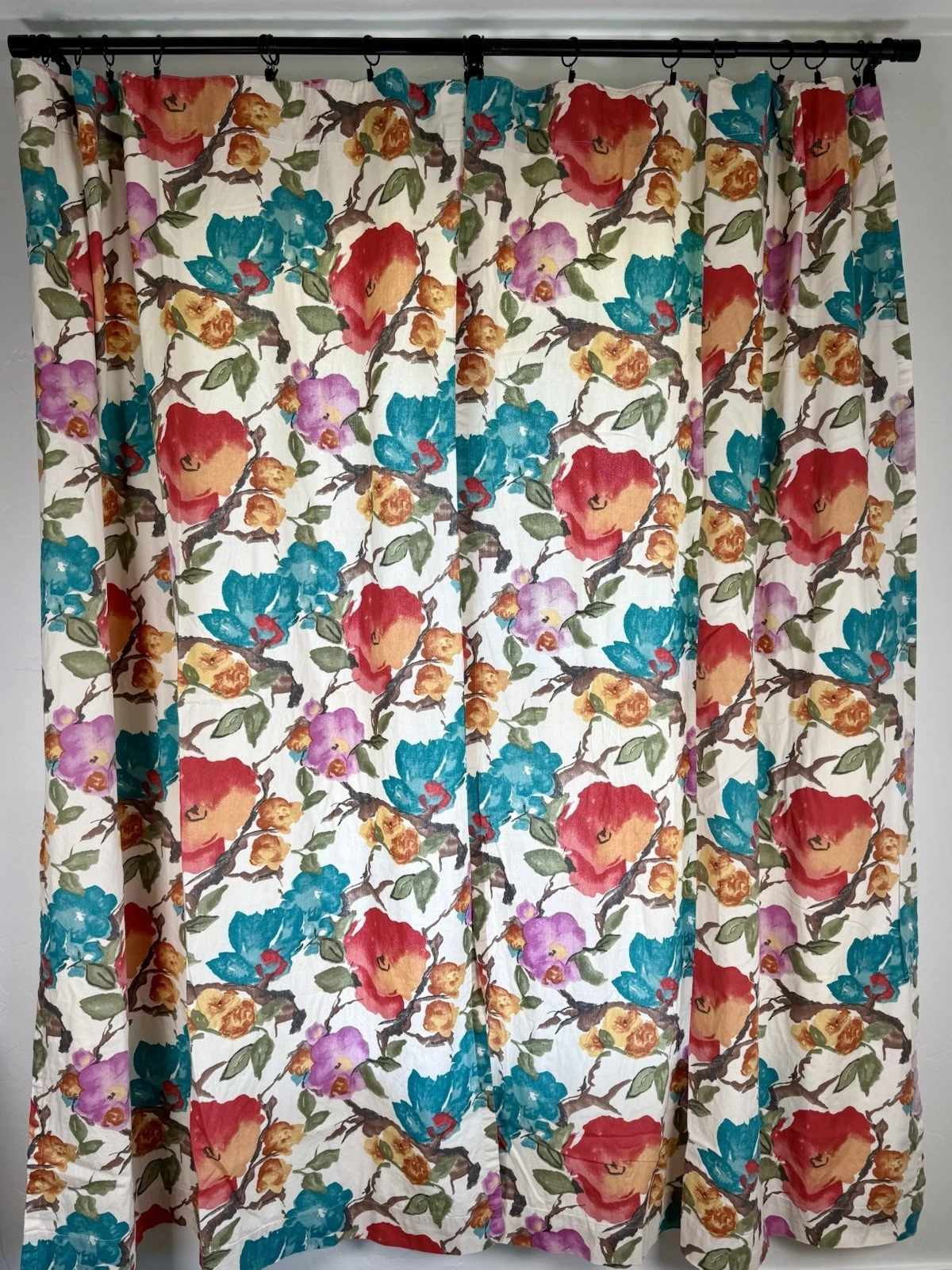 World Market Watercolor Floral Curtains Set 2 48x84 Boho Cottagecore Lined