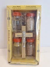 Holy Land Set Holy Water Jerusalem Soil Frank Incense Olive Oil Olive Wood Cross