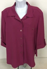 Allison Daley Top Women Size 14P Purple Button Down Blouse 1 Pocket 3/4 Sleeves