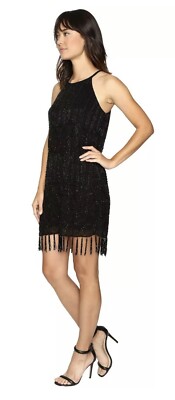 NWT $398 XS JOIE Sanibel Embellished Beaded Fringe Trim Shift Dress Black |  eBay
