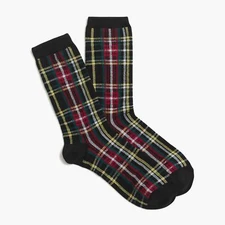 J Crew AH802 NWT Woman's Holiday Black-Multi Stewart Tartan Plaid Trouser Socks