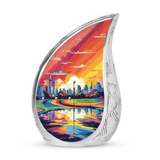 Mini Colorful Cityscape Urn For Ashes - Small Urn For Human Ashes