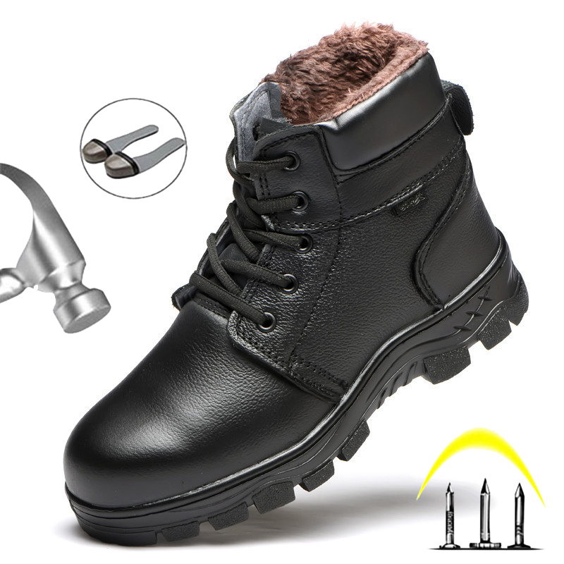 Men's Steel Toe Winter Work Boots with Plush Warm Lining