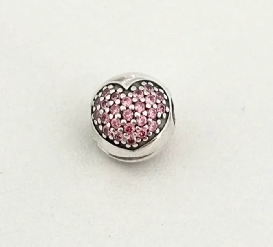 Pandora 925 Silver Pink Pave Heart My Life Clip Charm Bead
