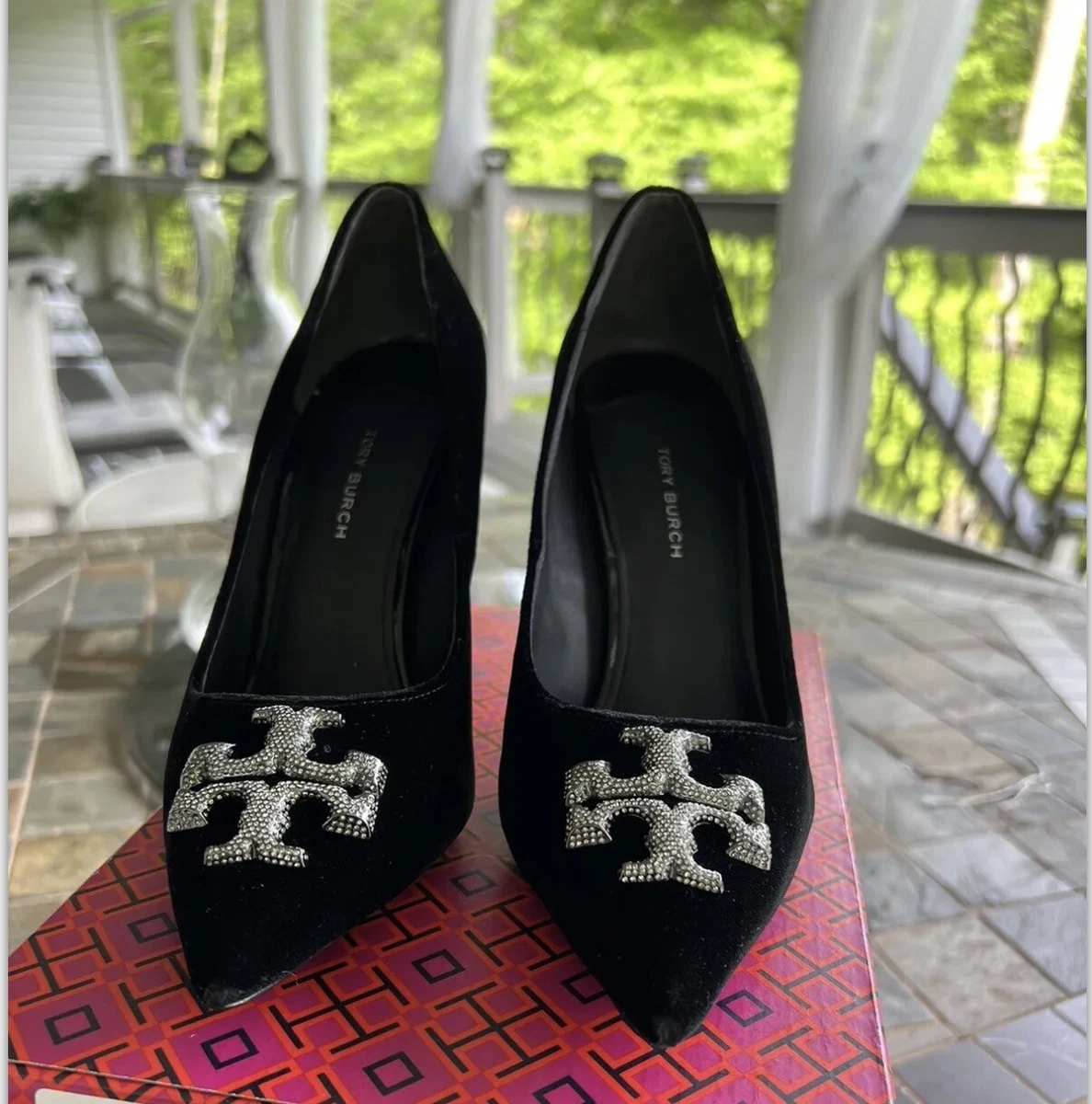 Tory Burch ELEANOR PAVÉ PUMP Shoes/ Heel/Suede/Black/ US 8M/$428