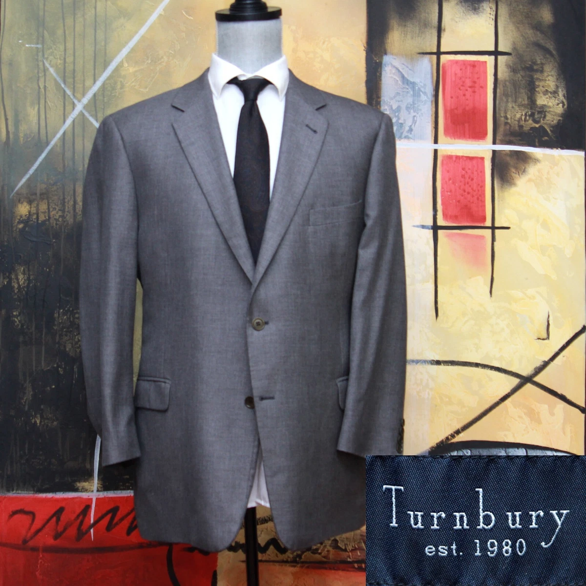 48R Turnbury Mens Blazer Sport Coat Jacket Silk Wool grey C080624