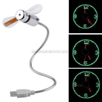 LED Fan Mini USB Clock Fan Powered Cooling Flashing Real Time Display Function