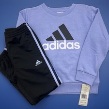 NWT Adidas Boys Big Logo Fleece Sweatshirt /Pullover And Joggers Set, Size 5
