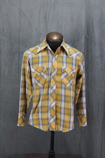 Vintage Western Shirt - Blue and Yellow Plaid Pattern Knock-A-Bout Men's Medium