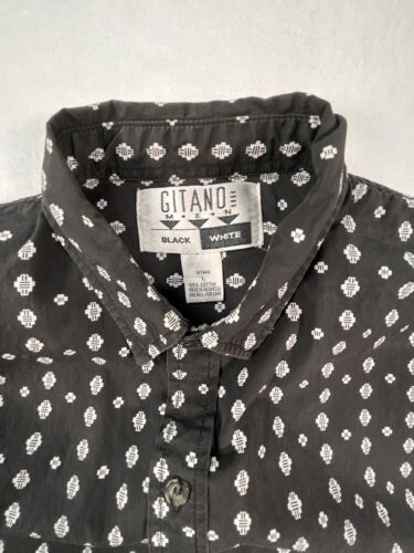 VTG Gitano Shirt Mens L Black White Button Front Southwest Inspired - Picture 5 of 16