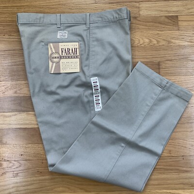 NWT Men's 40x30 Farah Sportswear Classic Fit Khaki Casual Pant Size Flat Front