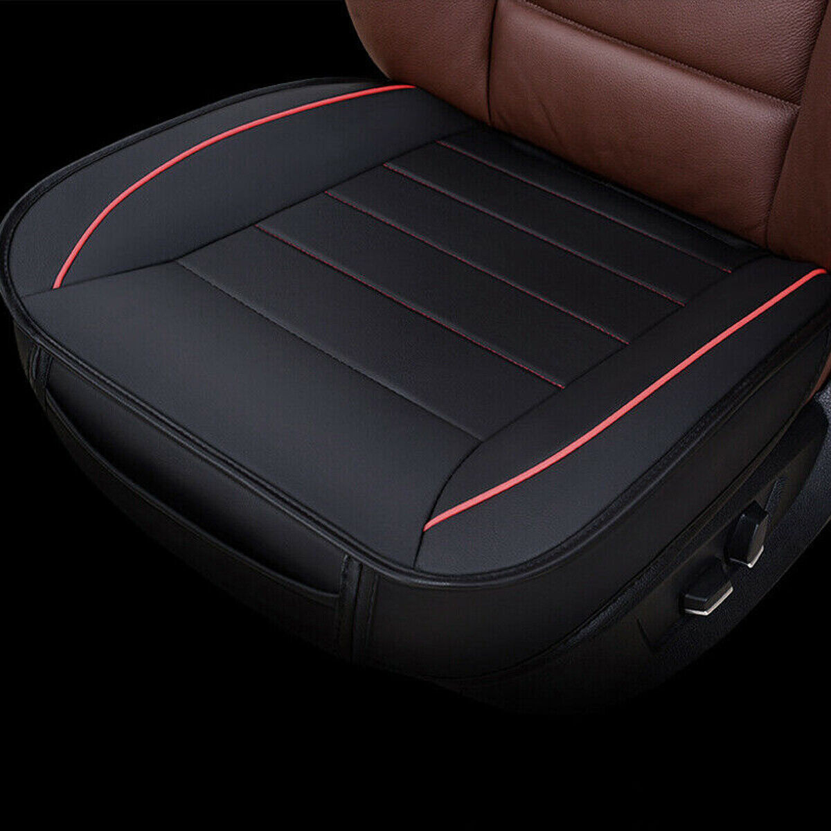 Black Leather Universal Car Seat Cover Cushion Pad Mat Accessory-image