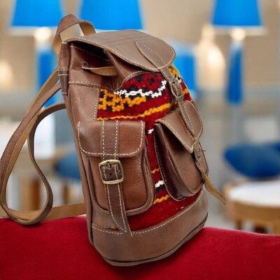 Handmade Vintage Style Boho Aztec Leather & Kilim backpack s-l400.jpg main image 4