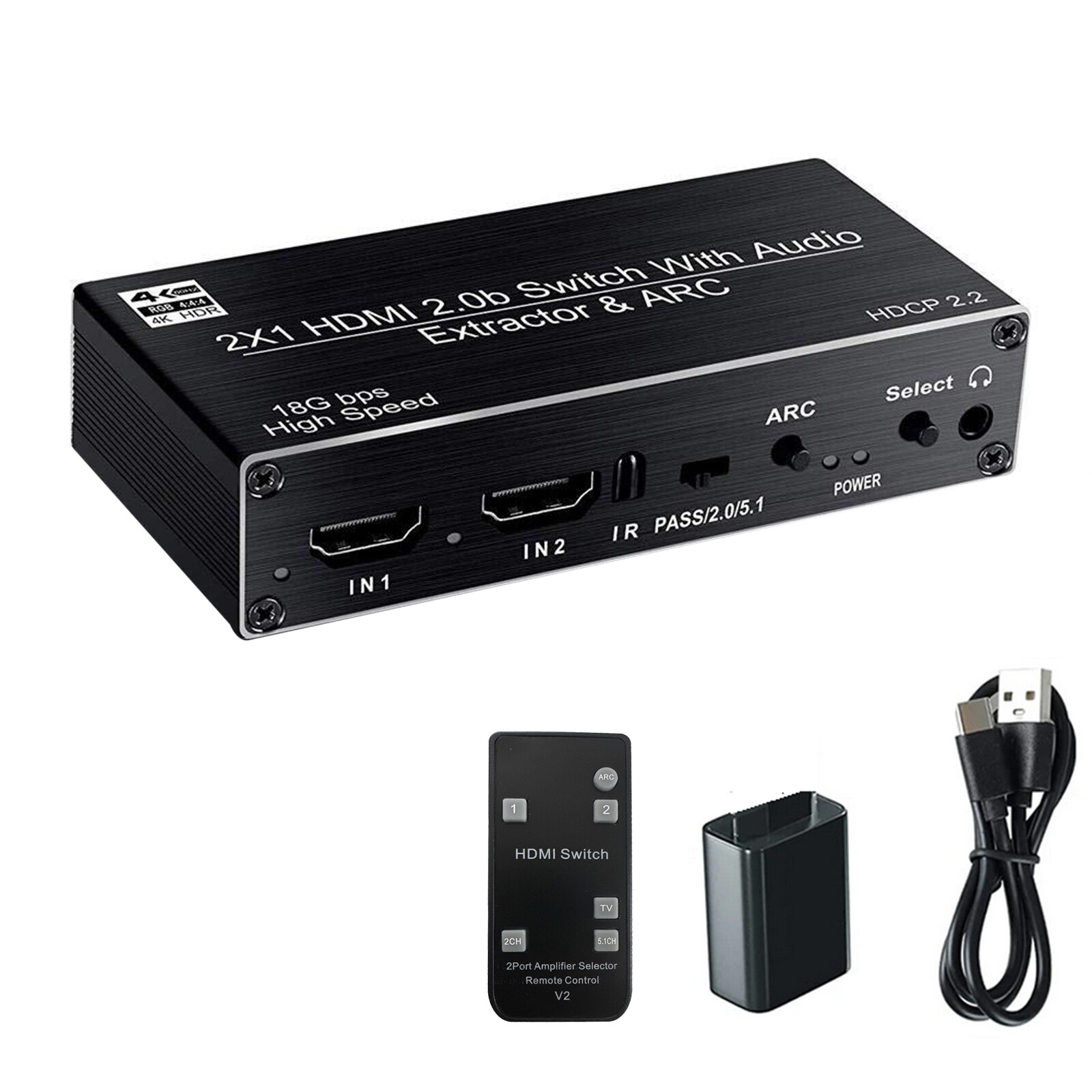 2-in-1 HDMI ARC Audio Switcher Selector 4K 2x1 Switch with Audio Extractor