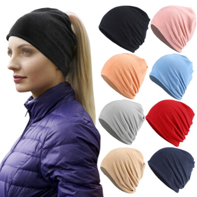 Women s Ponytail Beanie Soft Stretch Winter Hat with Tail Hole Runner Skiing Cap