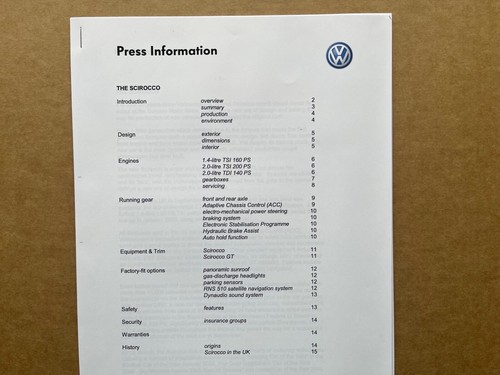 Mk3 Volkswagen Scirocco Launch Press Pack + Brochure/Pricing - 2009 - Picture 5 of 5