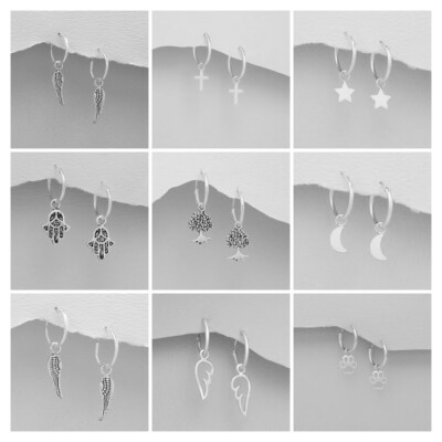 925 Sterling Silver 12mm Huggie Hoop Sleeper Charm Earrings Gift