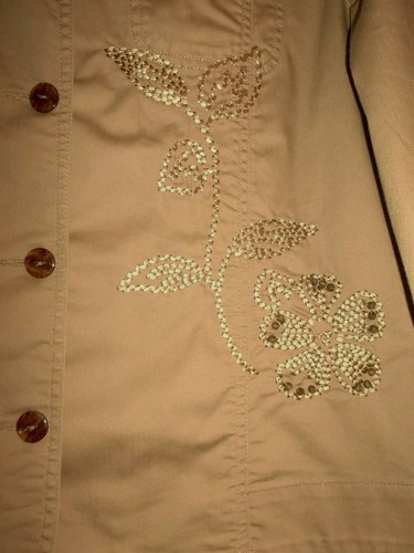 TanJay Beige Tan Embroidered Beaded Jacket Shirt Top 3/4 Sleeves Size 14 EC! - Picture 3 of 8