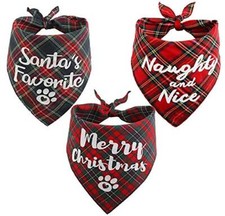 Christmas Bandanas for Dogs,3 Pack Plaid Pet Bandana for Medium Large Dogs