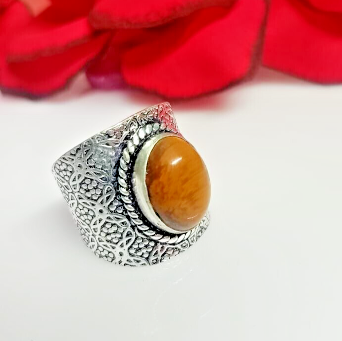 Tiger Eye Natural Gemstone Ring 925 Sterling Silver Handmade Ring