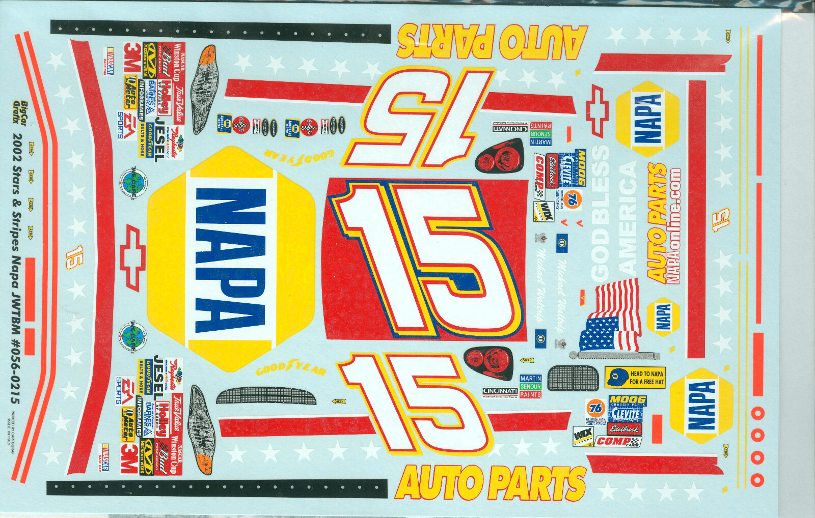 NASCAR DECAL #15 NAPA STARS & STRIPES 2002 MONTE CARLO M. WALTRIP PEPSI 400 1/24