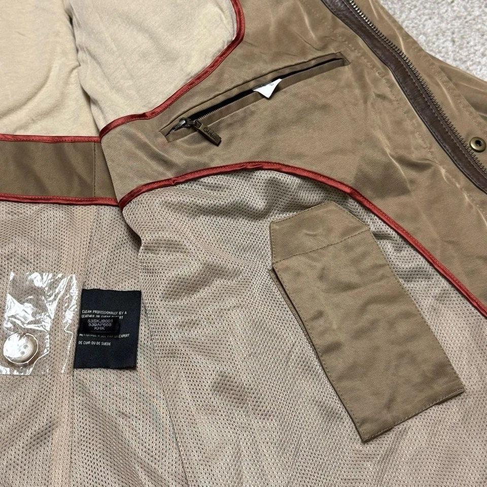 Cole Haan желтовато-коричневый коричневый мужской дождя пальто молнии кожаная отделка воротник куртка размер XXL - Изображение 2 из 4