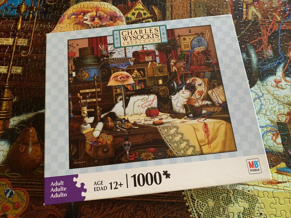 Charles Wysocki Maggie The Messmaker 1000 Piece CAT Puzzle COMPLETE MB