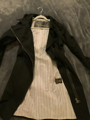 Mackage Size S Black /Leather Trim Double Zipper Trench Coat.  Missing Belt.