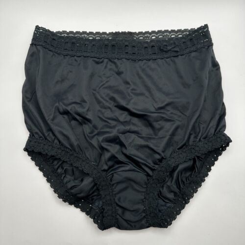 Olga Brief Panty Size 5 Black Nylon Lace Trim High Waist #873 Secret Hug