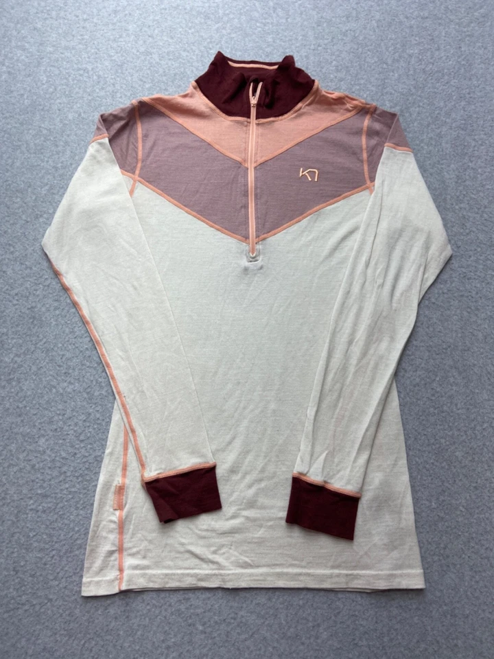 Top Kari Traa Mujer Mezcla de Lana Cuarto Cremallera Capa Base Bloques de Color Rosa Crema L Foto 4 de 4