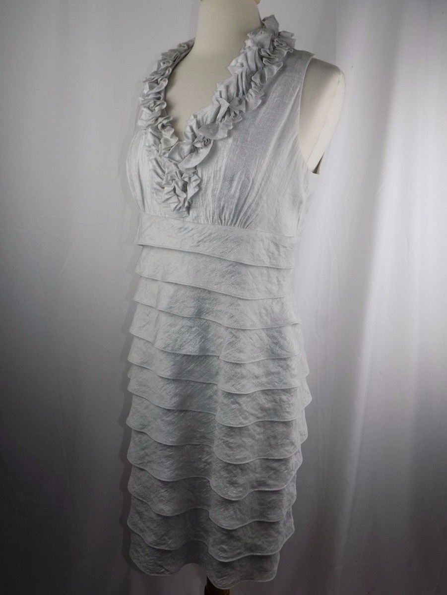 silver frill dress Shimmer Sequin Ruffle Wrap Dress in Silver grey S