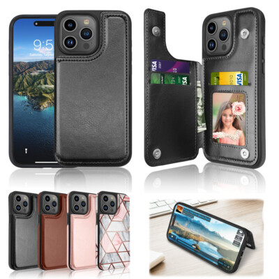 For iPhone 15 Plus 15 Pro Max 1Case Wallet Card 15 Phone Cover +Tempered Glass