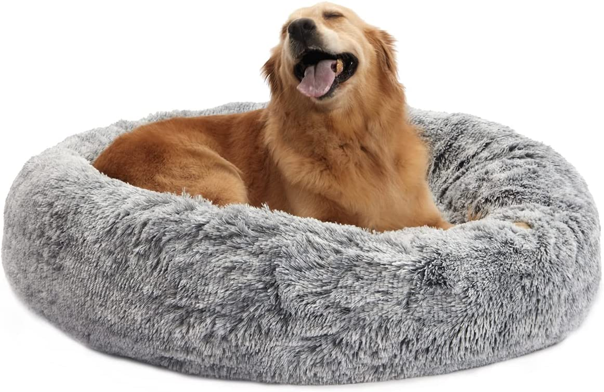 Patas Lague Donut Hundebett XL – 91,4 X 91,4 Cm, Aus Kunstfell & 3D-Faser | Waschbar, Für Große Hunde & Katzen