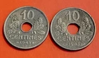 ** FRANCE - 10 cmes FRENCH STATE 1943: Lot of 2 pieces **