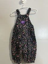 Vintage Oshkosh Bgosh Floral Purple Corduroy Vest back Overalls 80s/90s Sz 12Mth