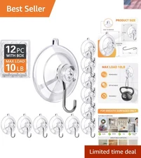 Suction Cup Hooks 12 Pack Clear Reusable Wall Mount for Tile Glass Kitchen Ba...